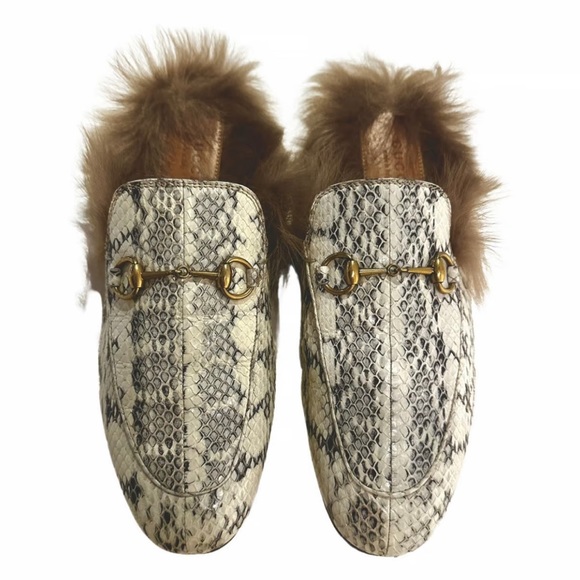 Gucci Princetown Python Fuzzy Mules w/Horsebit W 10 M 8 Unisex - Picture 10 of 10